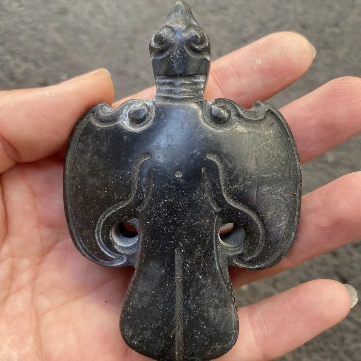Old China Hongshan Culture Black Iron Meteorite Statue Pendant Collection