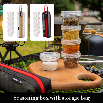 Camping Travel Spice Container Bag W/ 5 Clear Seasoning Bottles Spice Holder Set