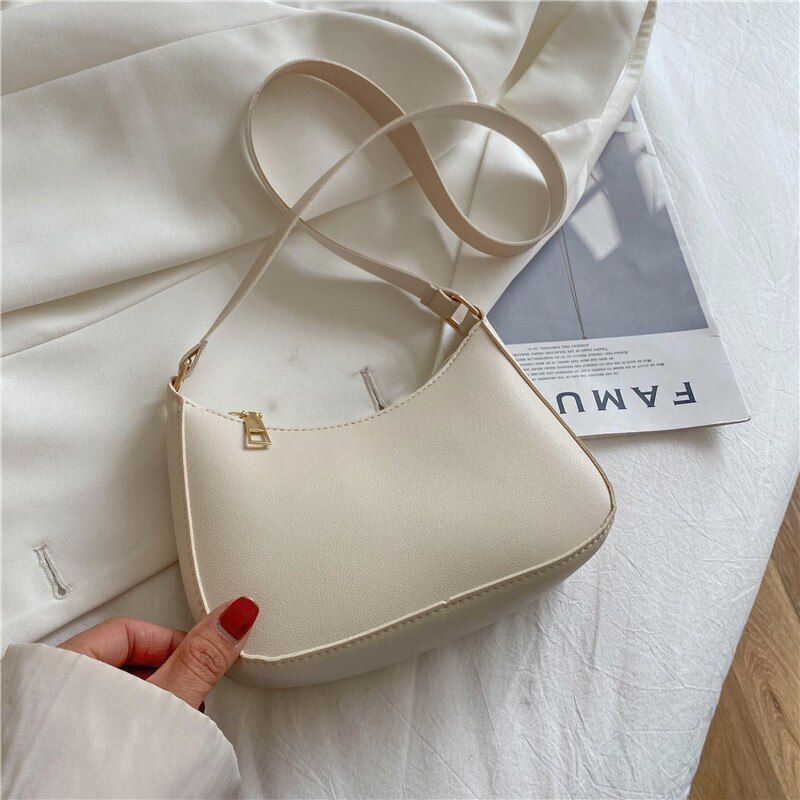 Fashion Handbag Retro Solid Color Leather Shoulder Underarm Bag Casual Handbags