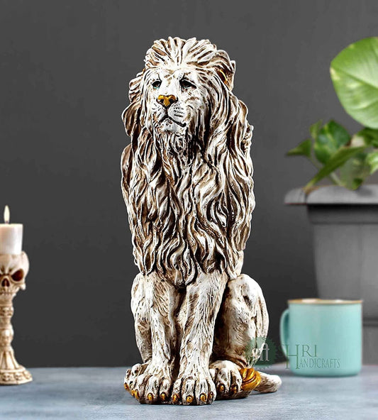 Resin Stone Finish Animal Figurines Gifts Antique Design Lion Sitting Statue