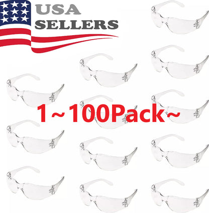 1-100 PAIR PACK Protective Safety Glasses Clear Lens Work UV ANSI Z87 Lot of 12