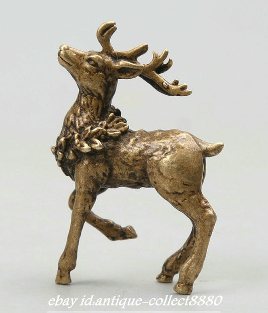 Curio Chinese Bronze Animal Lovable Deer Small Statue Statuary Tea Pet