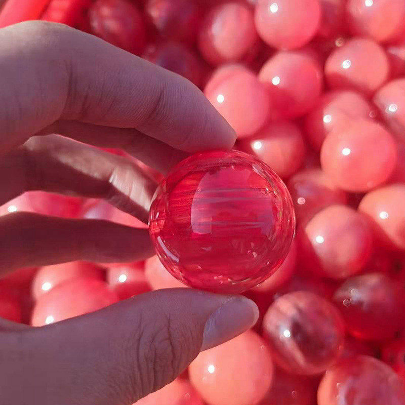 40mm Natural Red Smelting Quartz Crystal Sphere Ball Healing Reiki Rock W/ Stand