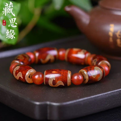 Tibetan Style Three Eye Dzi Bead Bracelet Round Beads Barrel Beads Unisex