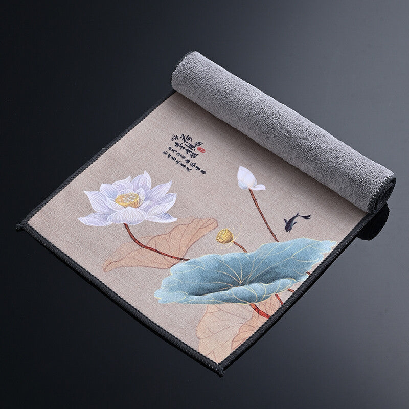 14" Tea Towel Water Absorbent Towel Velvet Floral Bird Print Towel for Pot