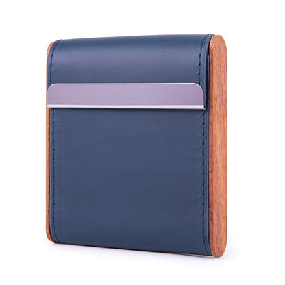 Cigarette Cases Solid Wood Leather Cigar Tobacco Holders Pocket Storage 9x10x2cm