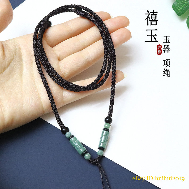 Natural Jade Bead Necklace Jadeite Round Bead Green Flower Tube Cord for Pendant