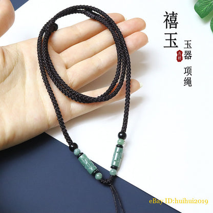 Natural Jade Bead Necklace Jadeite Round Bead Green Flower Tube Cord for Pendant
