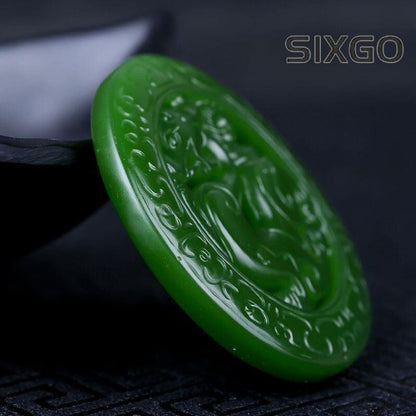 Hetian Jade Dragon Pendant Carved Green Jade Double-Sided Amulet for Wealth