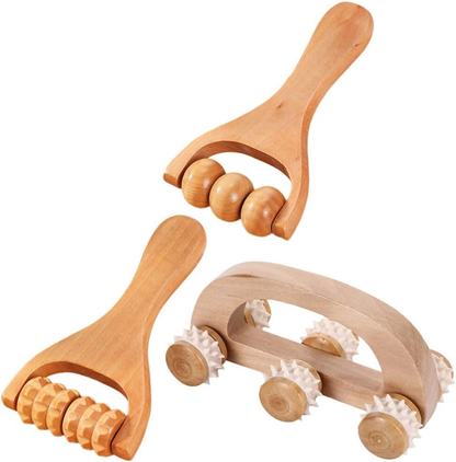 Wooden Massage Roller Manual Back Massager Handheld for Neck Leg Pain 3 Pieces