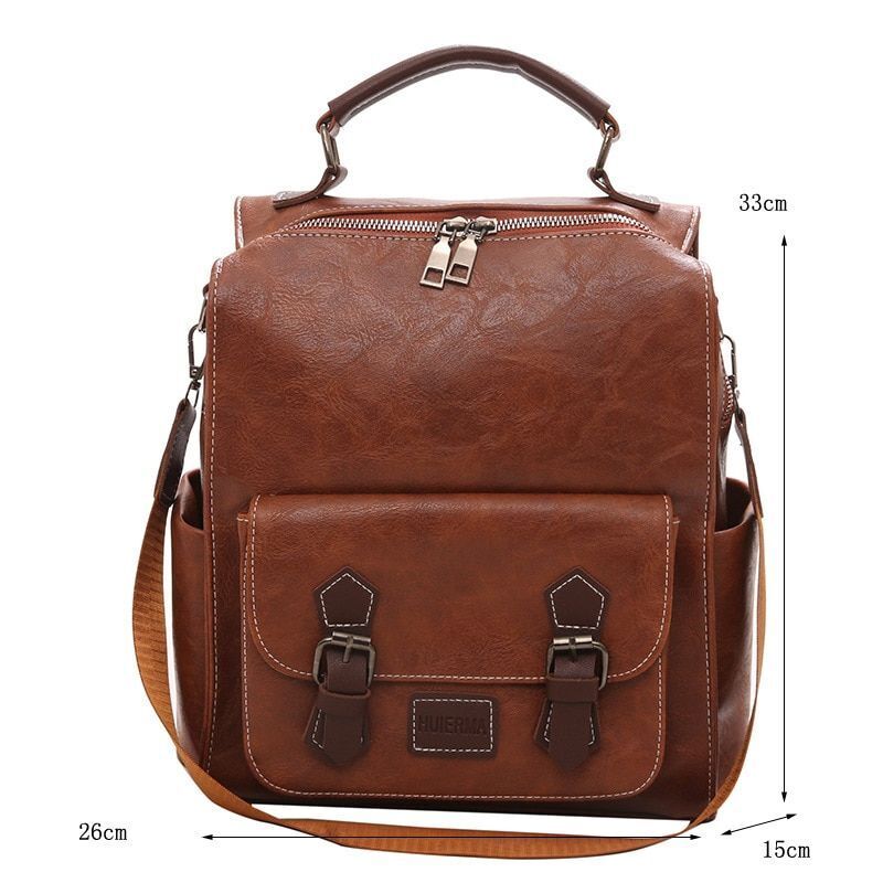 Trendy Backpack Vintage Leather Brown Casual Travel Bag Retro Student School Bag