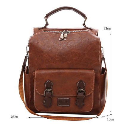 Trendy Backpack Vintage Leather Brown Casual Travel Bag Retro Student School Bag