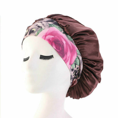 Silk Night Sleep Cap Hair Bonnet Hat Satin Wide Band Large Jumbo Head Cover Size