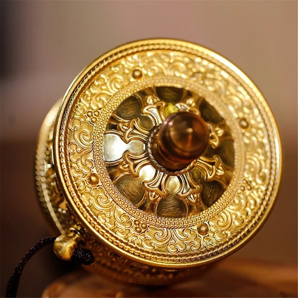 19Cm Buddhist Tibetan Classic Portable Exquisite Bronze Prayer Wheel Amitabha -