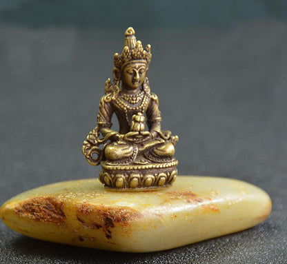 4.3CM Brass Small Buddha Statue Handmade Carved Statue Pendant Decorative Crafts