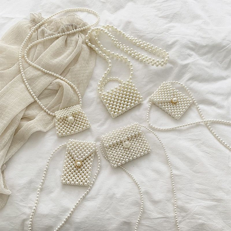 Mini Pearl Small Messenger Bag Summer Pearl Purse Handmade Beaded Phone Pouch