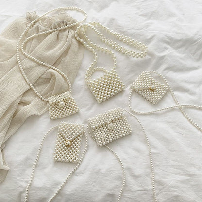 Mini Pearl Small Messenger Bag Summer Pearl Purse Handmade Beaded Phone Pouch