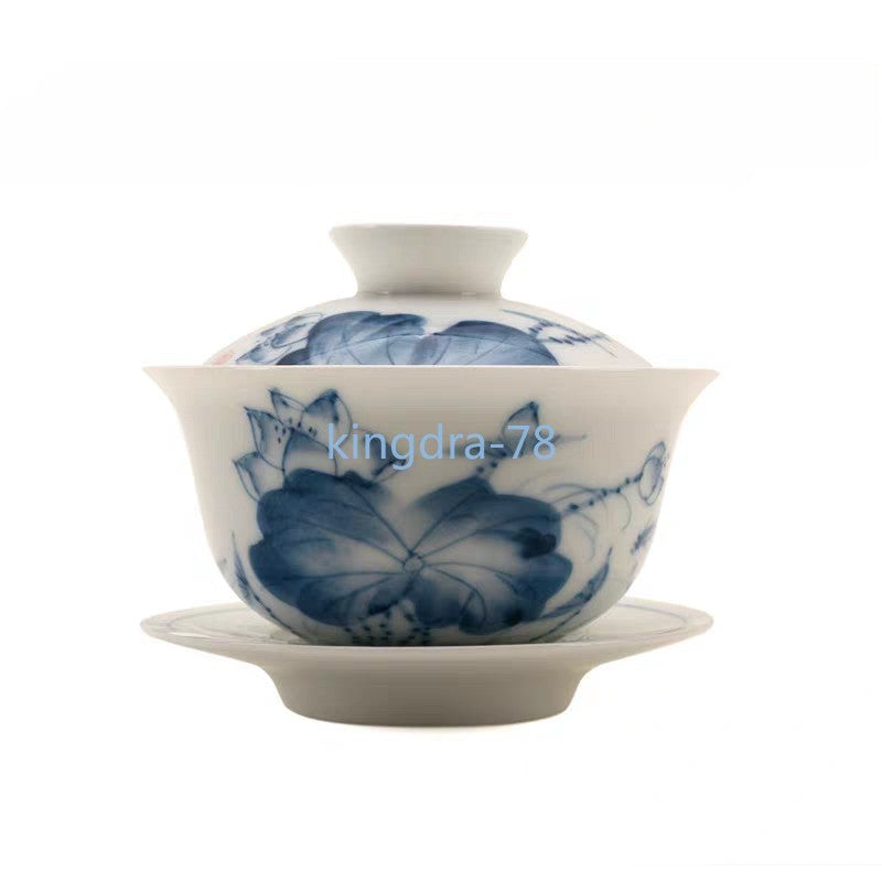 160ml Premium Porcelain Gaiwan Blue and White Kungfu Tea Bowl Chinese Teaware