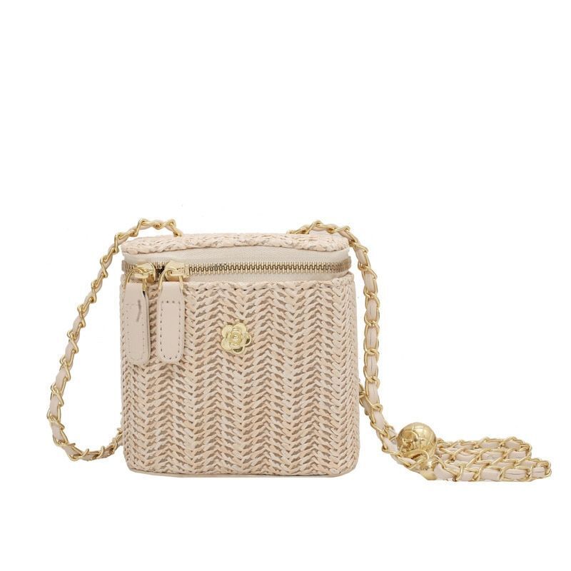 Mini Straw Bucket Crossbody Bag Handbag Purse Fashion Chain Simple Shoulder Bags