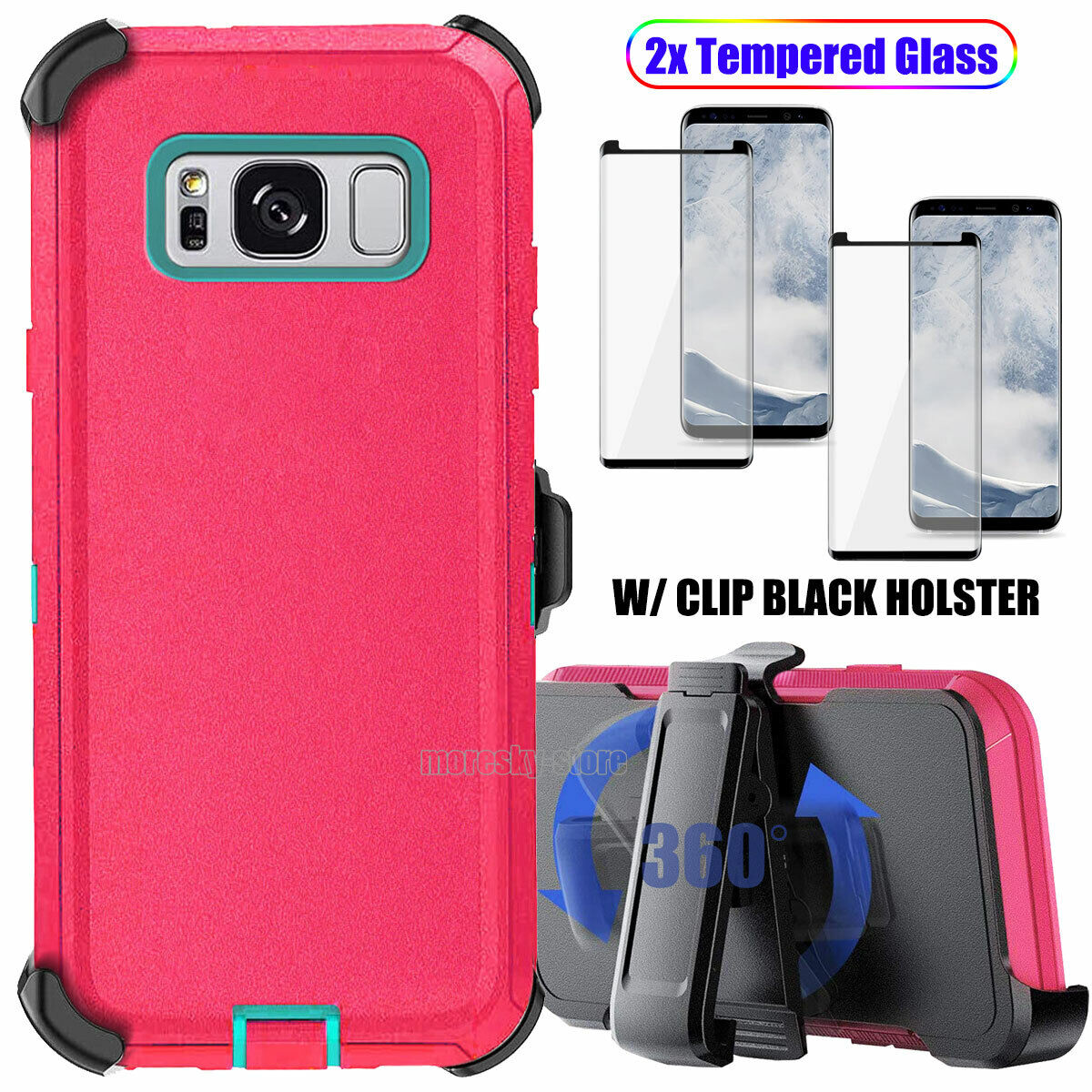 Case Clip Holster Cover, Tempered Glass Protector For Samsung Galaxy S8 Plus