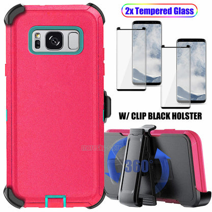 Case Clip Holster Cover, Tempered Glass Protector For Samsung Galaxy S8 Plus