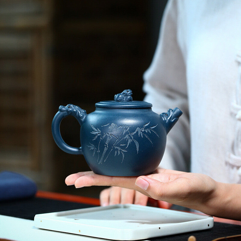 Collect Chinese Yixing Zisha Pottery Celeste Clay 350ML Auspicious Beast Teapot