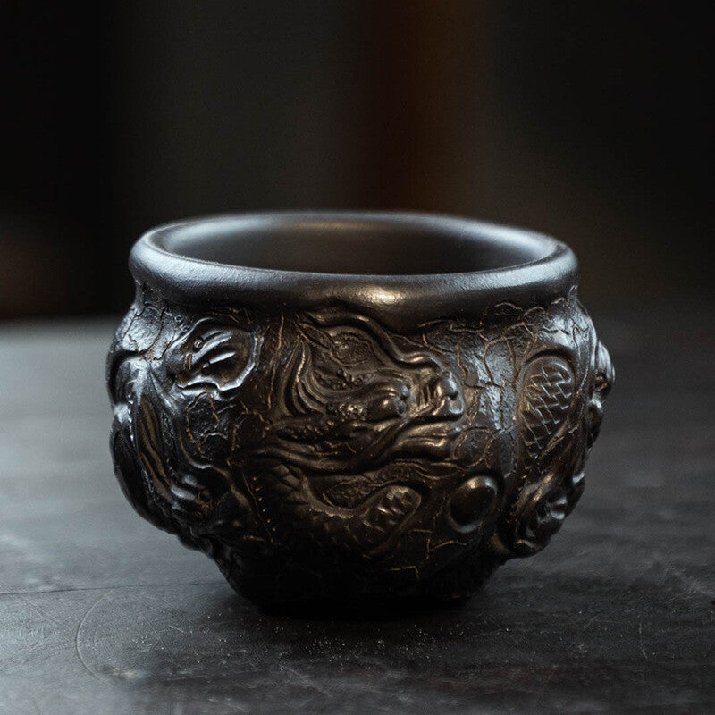 Handmade Tea Cup Dragon Carved Master Personal Cup 130ml Real Yixing Zisha Clay