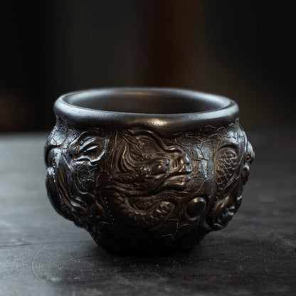 Handmade Tea Cup Dragon Carved Master Personal Cup 130ml Real Yixing Zisha Clay