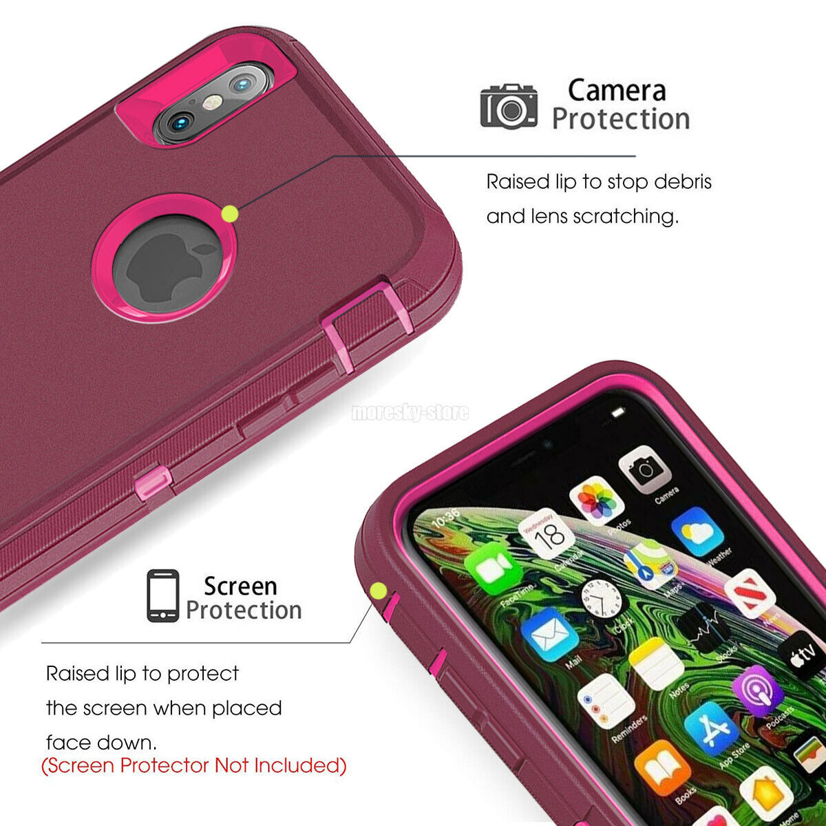 For Apple iPhone XR Case Shockproof Hard Cover with Glass Screen Protector