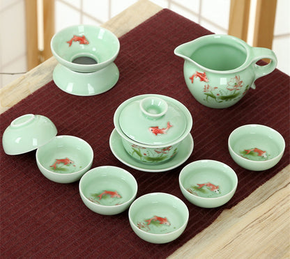 promotions Chinese kungfu tea cup porcelain fish relief carved cup 1.7oz floral