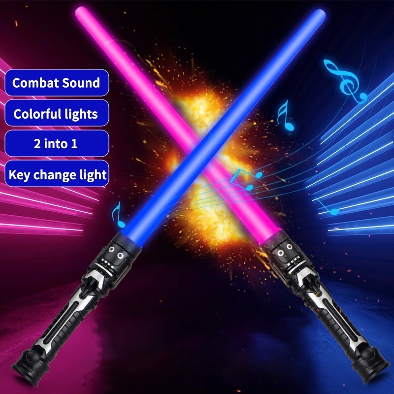 2PC LED Lightsaber Telescopic Double Sword Colorful Flashing Cosplay Kids Gift