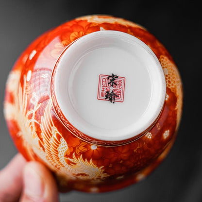 Ceramic Gilding Tea Cup Dragon Phoenix Print Master Cup 135ml Chinese Tea Cups