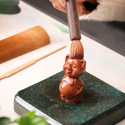 Lovely Pig Statue China Zisha Purple Clay Tea Pet Standing Pig Table Decoration