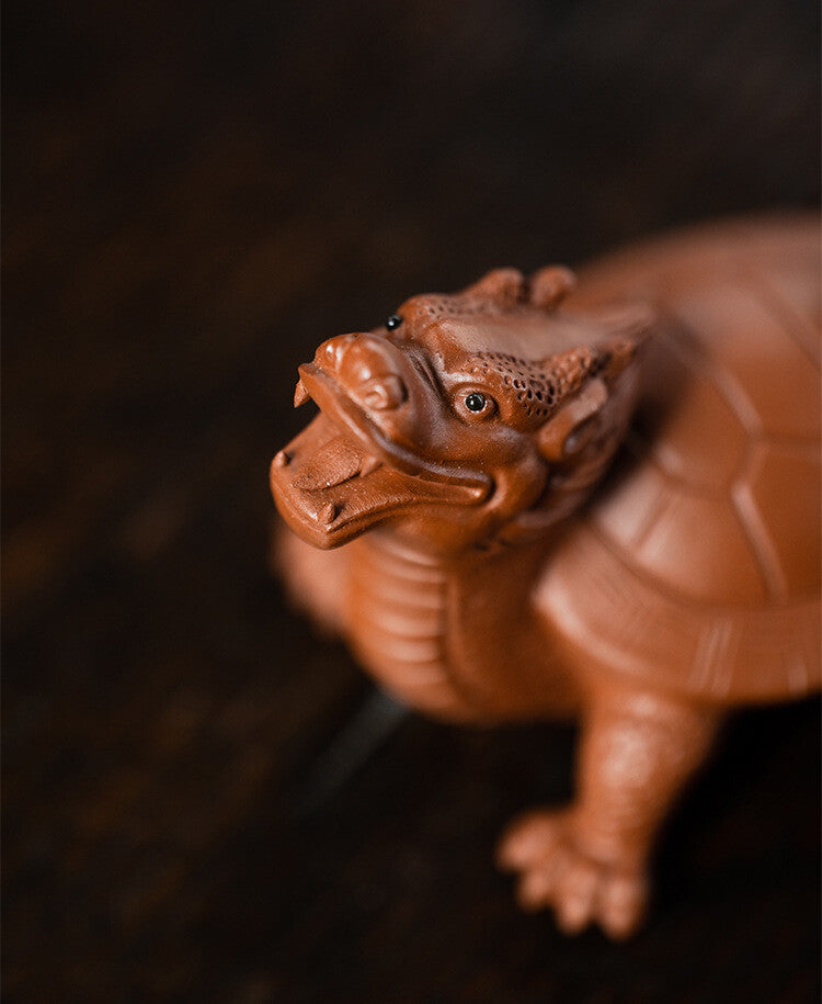 Traditional Craft Handmade Tea Pet Dragon Turtle Statue Zisha Purple Clay Animal