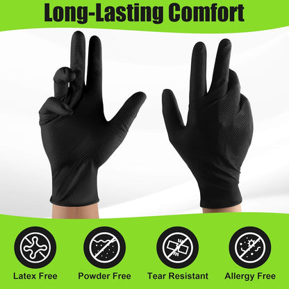 Black Nitrile Gloves 10 Mil, Heavy Duty Disposable Latex Free Gloves – Diamond G