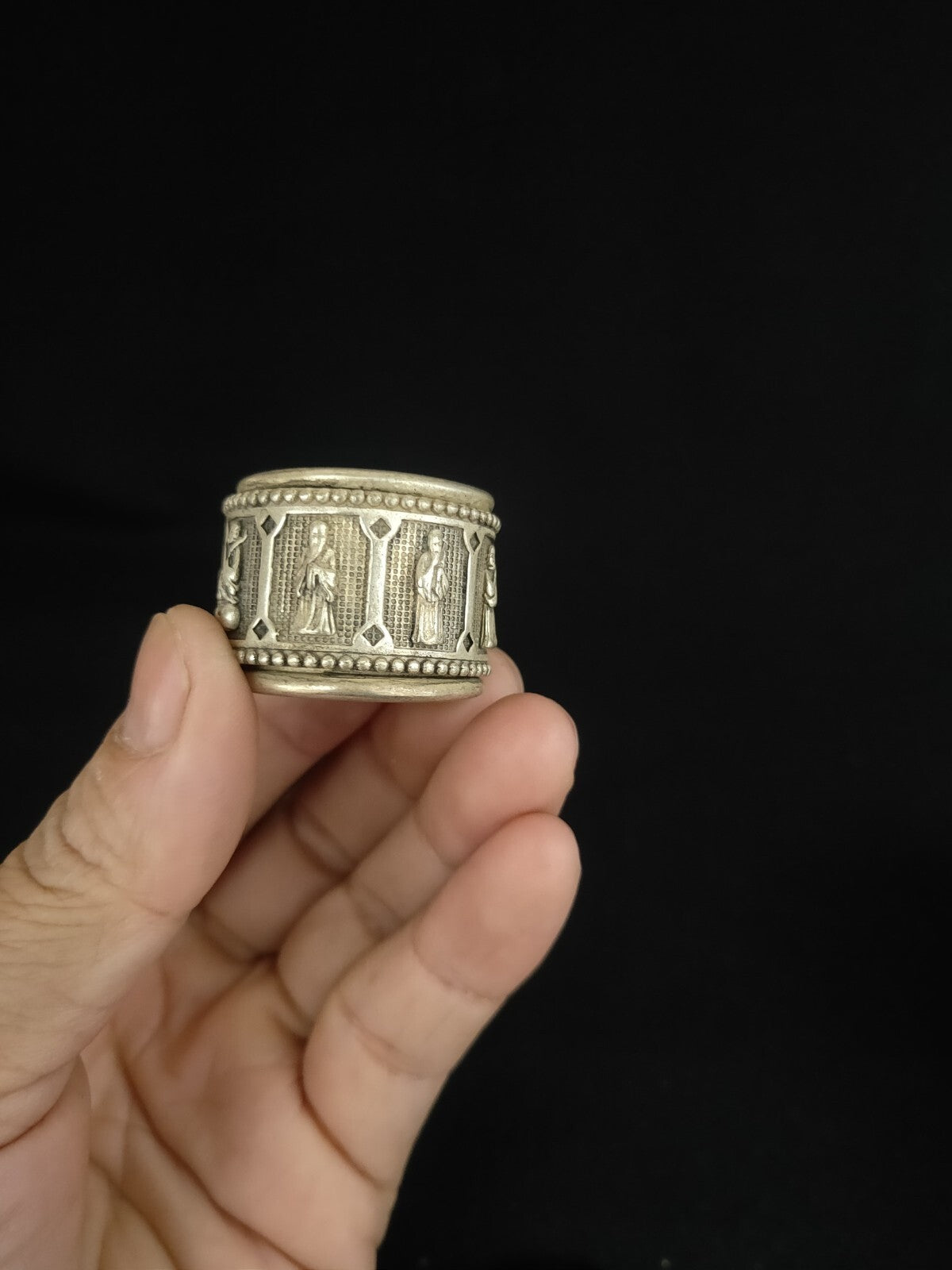 Collectible old tibet silver carved eight immortals double Ring revolve luck