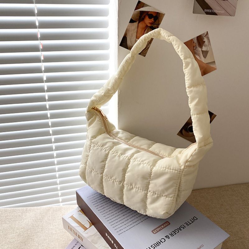 Folds Rhombus Embroidery Thread Underarm Bag Shoulder Bags Oxford Cloth Handbags