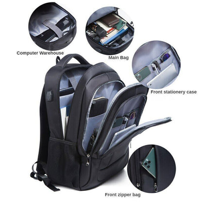17 Inch Men Business Laptop USB Charger Backpack Travel Oxford School Bag Women