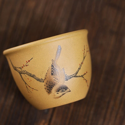 One Cup Handmade Tea Cup Real Yixing Zisha Duan Clay Marked Bird Handpainted Cup