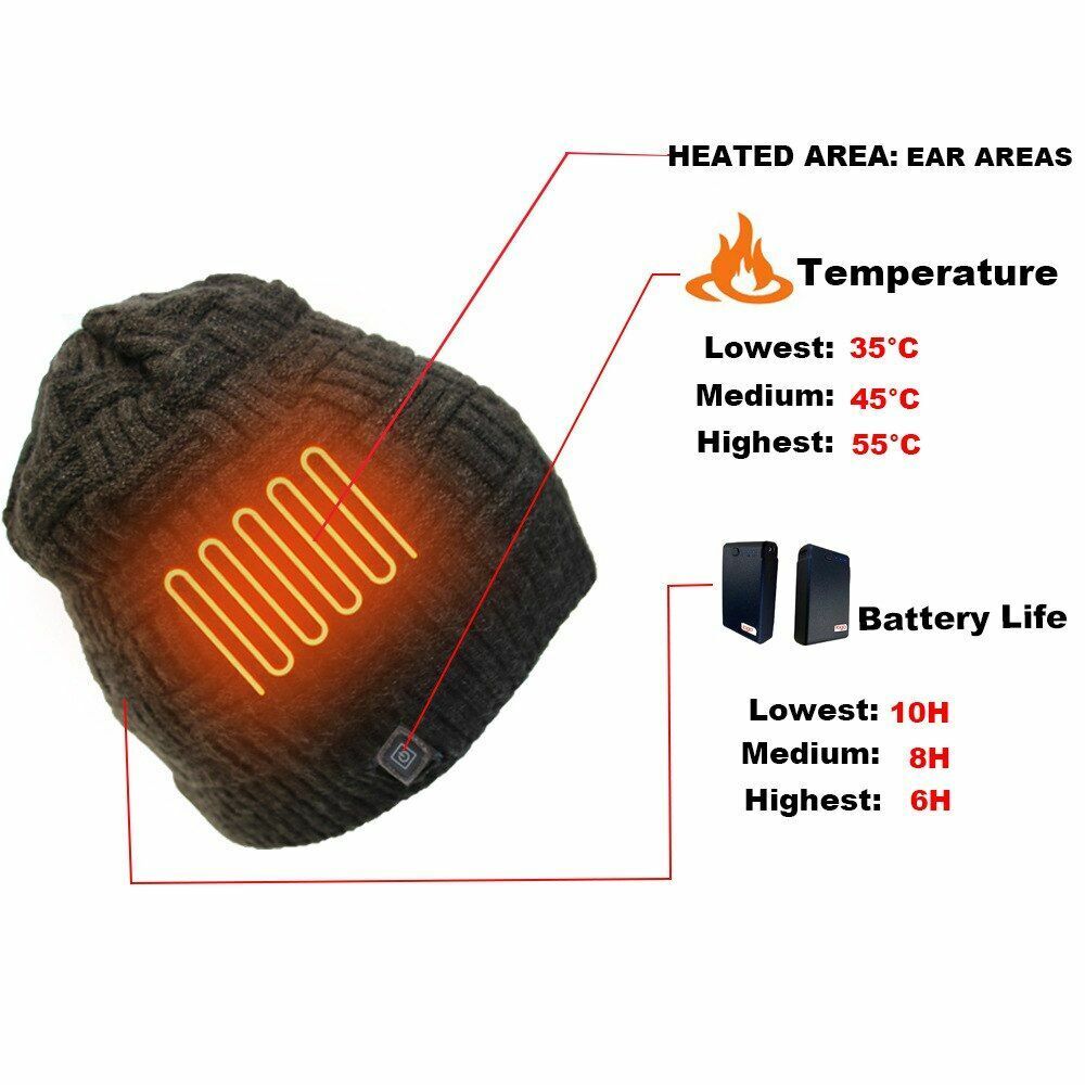1PC Rechargeable Heating Winter Warm Head Cap Washable Outdoor Sport Heating Hat