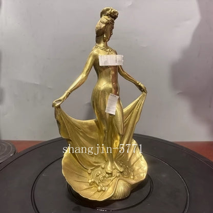 Chinese Ancient Brass Carved Naked Girl Bathing Statue Yang Guifei Beauty Decor