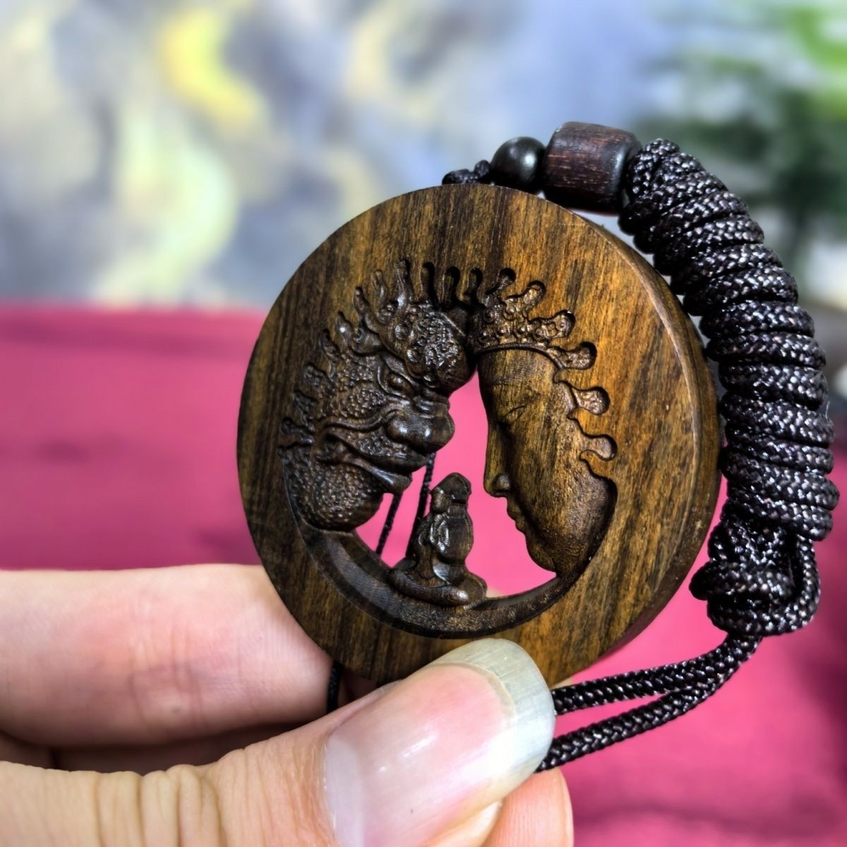 Agarwood Between Buddha & Demon Pendant 5cm Car Decor