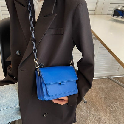 Synthetic Leather Flap Crossbody Handbag Small Shoulder Purse 19*7.5*14.5CM Blue