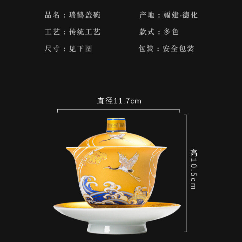 Gaiwan Crane Sancai Cover Bowl To Tea Bowl Tea Bowl Ceramic Gilt Crane Bubble