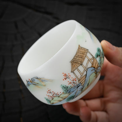 Boutique Hand Painted Tea Cup Fat Mutton Jade Porcelain Master Cup 160ml Tea Cup