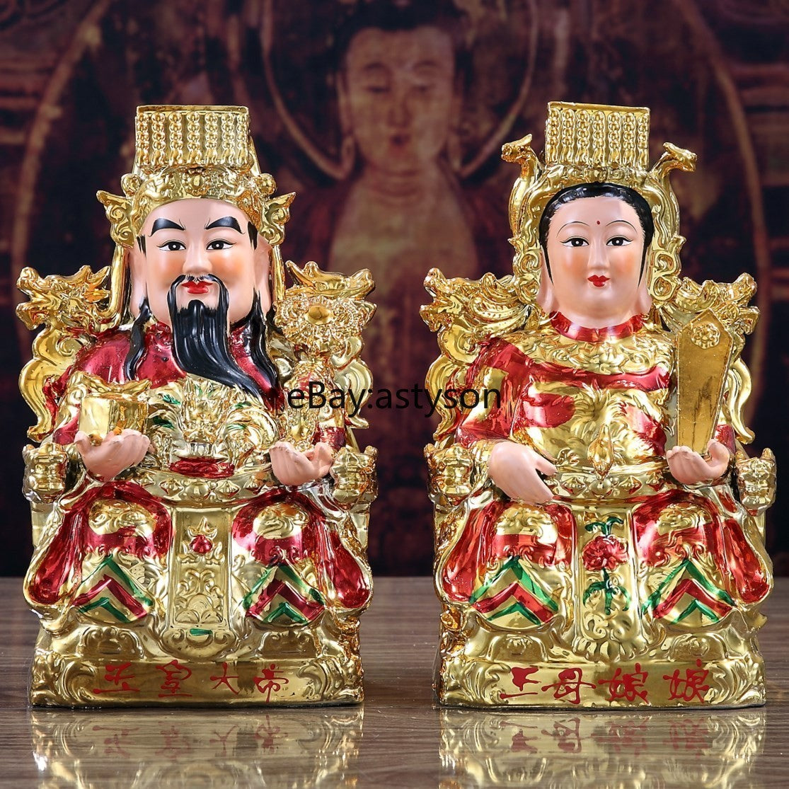 Chinese Ceramic Jade Emperor Queen Mother Goddess Statue Household Ornaments
