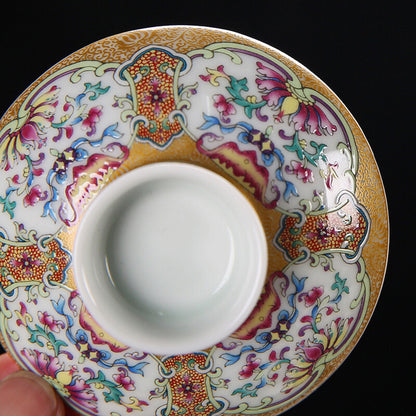 Antique Style Color Enamel Porcelain Gaiwan Handpainted Ceramic Tureen Cup Bowl