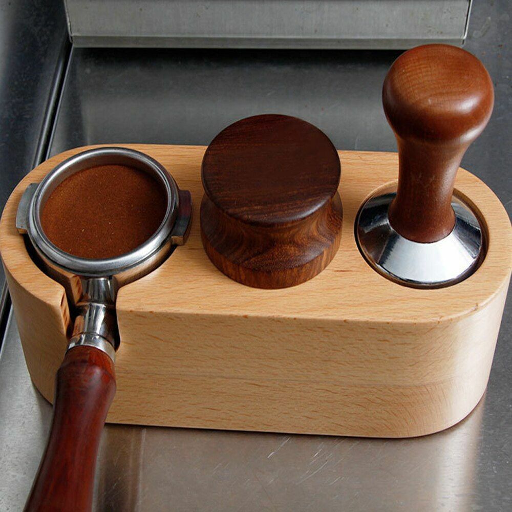 51/58mm Manual Wood Coffee Tamper Holder Mat Barista Espresso Tampering Pad Tool