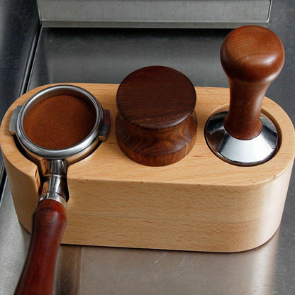 51/58mm Manual Wood Coffee Tamper Holder Mat Barista Espresso Tampering Pad Tool