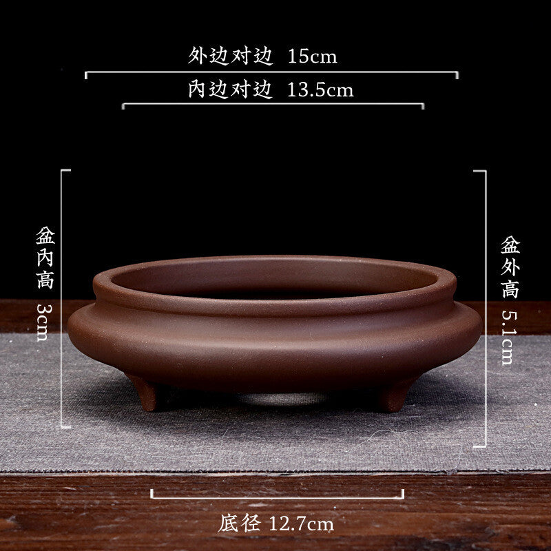 6" Zisha Flower Pot Desktop Round Bonsai Pot Succulent Calamus Pot For Tea Tray